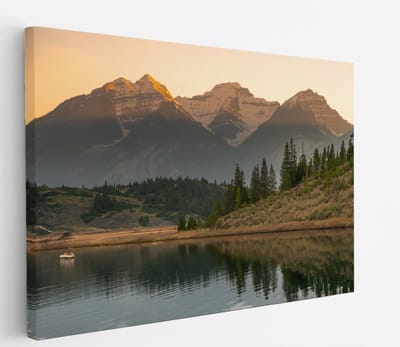 Saammp Canvas Schilderij - Meer tussen de bergen - Landschap - Natuur - 45x30 - Foto op canvas - Wanddecoratie - Muurdecoratie Woonkamer - Slaapkamer decoratie - Canvas Print