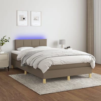 vidaXL - Boxspring - met - matras - en - LED - stof - taupe - 120x200 - cm