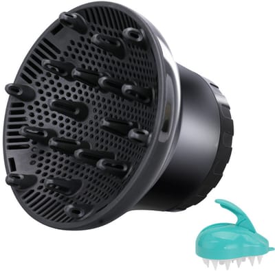 Universele Haardiffuser - Föhndiffuser Opzetstuk voor Krullend en Golvend Haar - Professionele Föhn Diffuser Verstelbaar van 3.55 cm tot 6.6 cm - Hittebestendig - Inclusief shampoo-kam-Zwart