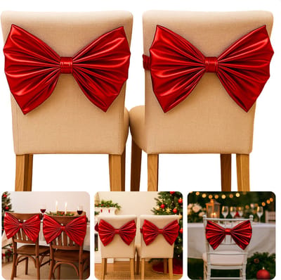 Cheqo® Kerst Stoelstrik - Stoelstrik Rood - Set Van 2 - Stoeldecoratie Kerst - Roden Strik - Kerstdecoratie Stoel - Feestelijke Stoelstrik - Kerstversiering Stoel - Decoratieve Strik - Stoelstrik Set - Kerst Strik