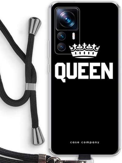 Case Company® - Hoesje met koord geschikt voor Xiaomi 12T hoesje met Koord - Queen zwart - Telefoonhoesje met Zwart Koord - Bescherming aan alle Kanten en Over de Schermrand