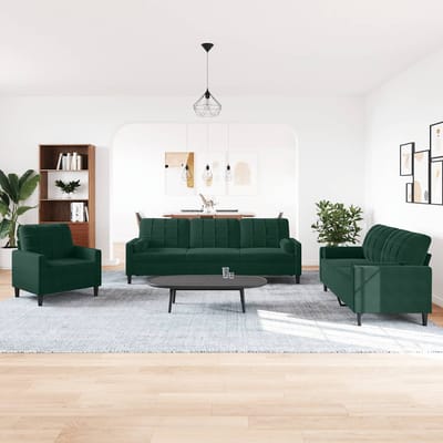 vidaXL - 3-delige - Loungeset - met - kussens - en - bolsters - fluweel - donkergroen
