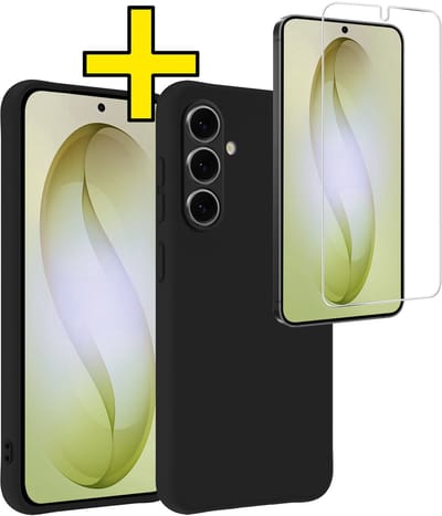 Hoesje - Met Screenprotector - Geschikt voor Samsung Galaxy S26 - Sterk & Shockproof - Back Cover - Siliconen Case - Telefoon Hoes - Telefoonhoesjes - Zwart