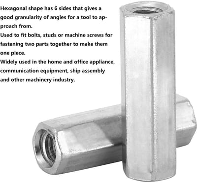 Dailygoods- Staafmoer M8 - Zeskantmoer - Afstandhouder - Schroefdraadbevestigingen - Geraffineerd Koolstofstaal - 10 Stuks - Moer
