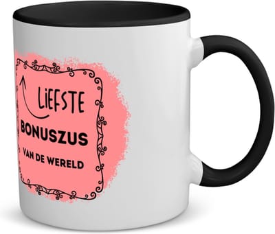 Akyol - liefste bonuszus van de wereld koffiemok - theemok - zwart - Zus - de liefste bonuszus - verjaardag - cadeautje voor zus - zus artikelen met opdruk - kado - geschenk - 350 ML inhoud