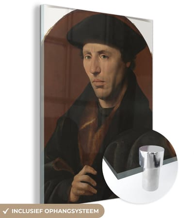 ® Glasschilderij 120x160 cm - Schilderij acrylglas - Portret van een Haarlems burger - Schilderij van Jan van Scorel - Foto op glas - Muurdecoratie woonkamer - Wanddecoratie slaapkamer - Schilderijen