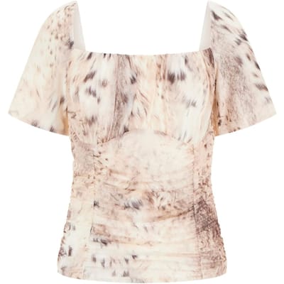 GUESS Holly Ss Draped Top Snow Lynx Taglia: M | Magliette intime Outlet | Donna | Bianco
