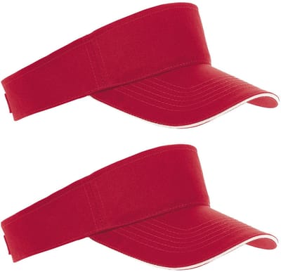 Zonneklep Sunvisor petje - 2x - rood - katoen - klittenbandsluiting - voor volwassenen - tennis - sport