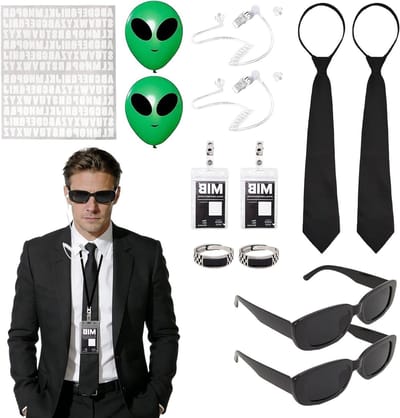 Volledige Cosplay Set voor Volwassenen met 15 Accessoires, inclusief Zonnebril, ID Kaart en Verkleedkleding voor Spionnen en Beveiligers