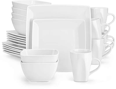 Serviesset - 6 Persoons Servies - Keramiek - Diner- en Dessertborden, Ontbijtkommen en Kopjes - 24-delige Set - Wit