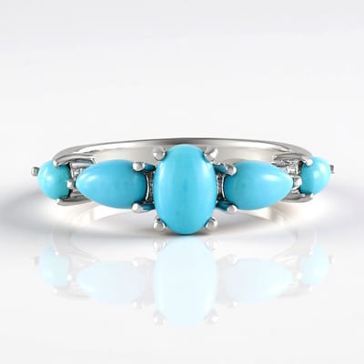 Cavill - Elegante Zilveren Ring - 925 Sterling Zilver Geplatineerd - Sleeping Beauty Turkoois 1,797 ct - Ovaal & Druppel Cabochon - Dames Sieraad
