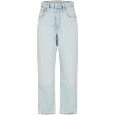 Levis Damesjeans 501 met rechte pijpen en enkellengte (Weggestapt)