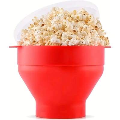 Hittebestendige Opvouwbare Siliconen Popcornkom met Handvat Magnetron Siliconen Popcornemmer met Deksel beige