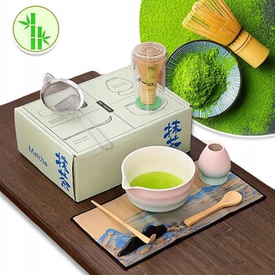 8-Delige Matcha Garde Set - Complete Matcha Thee Kit Met Kom Garde Lepel Gardehouder Schepje Zeef Lepelhouder En Handdoek - Klaar Om Cadeau Te Geven Matcha Set
