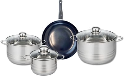 Set van 1 Koekenpan 24 cm en 3 kookpotten 16, 20 en 24 cm Elo Prima Glanzend