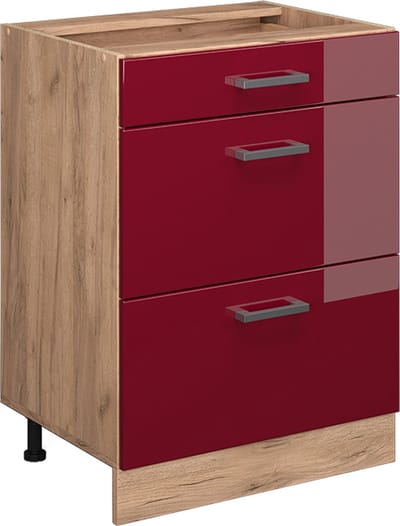 Vicco R-Line Keukenonderkast – 60 cm met laden, zonder werkblad Rode hoogglans