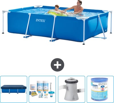 Intex Rechthoekig Frame Zwembad - 260 x 160 x 65 cm - Blauw - Inclusief Afdekzeil - Onderhoudspakket - Zwembadfilterpomp - Filter - 5-delig