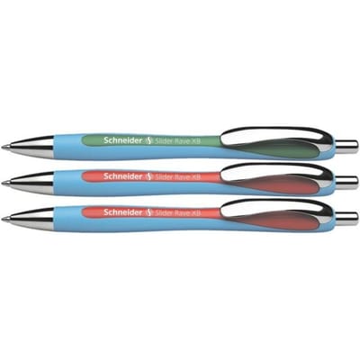 Schneider AG Slider Rave, Clip, Intrekbare balpen met klembevestiging, Navulbaar, Groen, Rood, 3 stuk(s), Extra vet