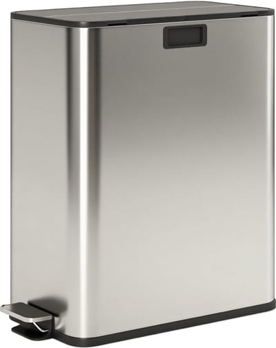 Prullenbak 2 vakken - Afvalscheiding - 2 x 28 L inhoud - Duo pedaalemmer Zilver- Afvalemmer 56 Liter - Recycle Afvalbak - Afvalscheidingsprullenbak - Hygiënisch Afval Scheiden - Keuken Vuilbak - Kantoor Prullenbakk - Zilver