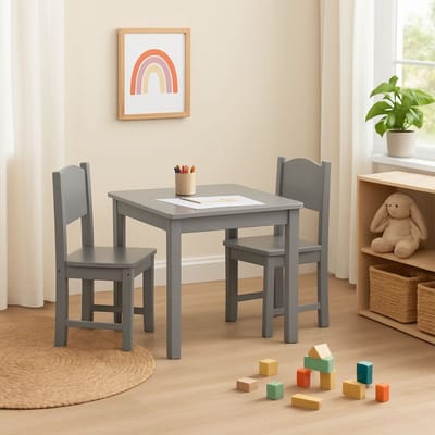Maxx Kidz Kindertafel met 2 Stoeltjes - Speeltafel voor Kinderen - Ideaal als Tekentafel - Peuter Stoeltje met Tafel - Kindermeubels van Hout - Grijs