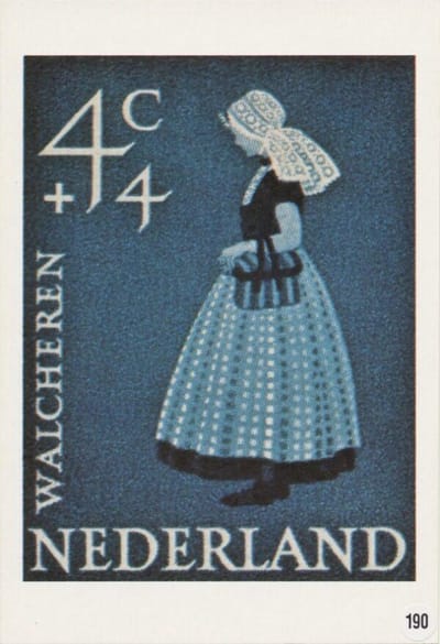Briefkaart met afbeelding Klederdracht van Walcheren postzegel