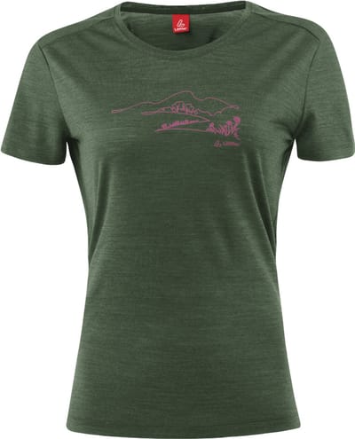 Loeffler shirt korte mouwen W Printshirt Country Merino - Tencel™ Olijf Groen