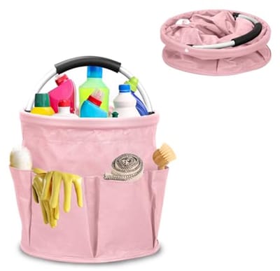 SnelShoppen - Opbergmand voor Schoonmaak, Vouwbare Schoonmaakcontainer, Organizer voor Badkamer, 28 x 28 cm, Roze, Geschikt voor Camping en Picnic