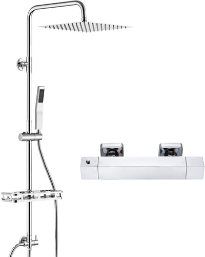 Auralum max Regendouche met Thermostaatkraan - Doucheset - 10 inch Douchekop - Regendoucheset - Inclusief Plankje en Thermostatische Mengkraan - Verstelbare Hoogte 72-110 cm - Waterbesparend - Chroom