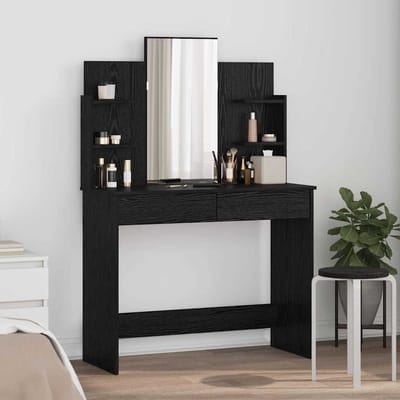 vidaXL - Kleedtafel - met - Spiegel - Zwart - Eiken - 96 - x - 39 - x - 142 - cm