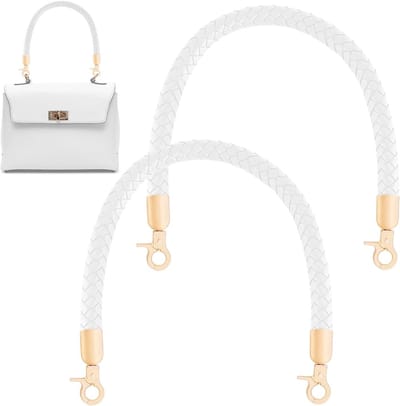 Set van 2 Vervangende Gevlochten Leren Tas Handvatten van 60CM voor Handtassen en DIY Projecten met 2 Karabijnhaken (Wit)