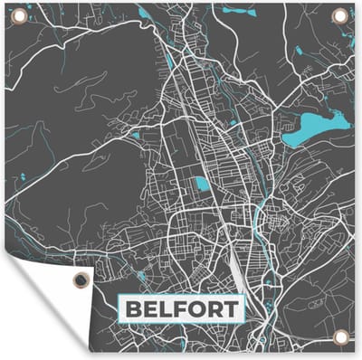 Tuin poster Belfort - Plattegrond - Kaart - Frankrijk - Stadskaart - 200x200 cm - Tuindoek