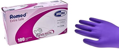 Romed nitril handschoenen paars (heavy duty) 100 stuks XS Romed - Paars - Nitril - Poedervrij en latexvrij