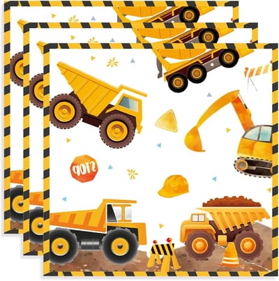 Set van 20 wegwerpservetten 33 x 33 cm voor kinderfeestjes, bouwplaats thema, traktaties en decoratie