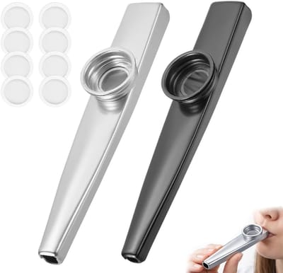 Metalen Kazoo - Muziekinstrument - Muziek Maken - 8 Membranen - 2 Stuks - Zwart en Zilver