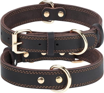 Lederen hondenhalsband, lederen halsband voor grote honden, hondenhalsband van zacht leer, duurzaam en verstelbaar, bruin, L