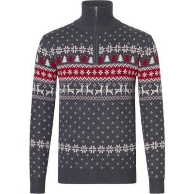 Apollo Heren Kersttrui Zip Met Kerst Print Grijs - Maat M