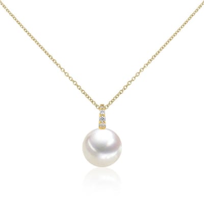 Luna-Pearls - 202.1691 - Hanger - Dames - 18K Geelgoud - Zoetwater gekweekte parel 9-10 mm - 4 Diamanten H/SI 0,053 ct.