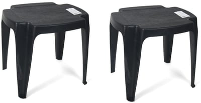 Set van 2x stuks kunststof bijzettafels/krukjes/voetenbankjes voor in de tuin - zwart - 42 x 37 x 38 cm