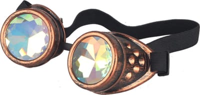 KIMU® Goggles Steampunk Bril - Koper Montuur - Caleidoscoop Glazen - Koperkleurige Spacebril Burning Man Rave Space Caleidoscope Holografisch Festival