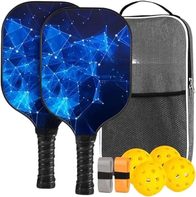 2 rackets, 4 ballen, 2 grip tapes, 1 tas - Pickleball Racket | Turtle Shell Set met glasvezel rackets en ergonomische sportaccessoires. Geschikt voor vrouwen, mannen, meisjes, familietraining, binnensporten, fitness, vrije tijd en oefening.