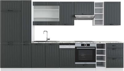 Vicco Fame-Line Complete keukeneenheid – 355 cm, WB Marmer Antraciet landhuis/wit