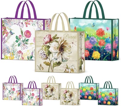 6 stuks boodschappentas, herbruikbare pioenroos, vlinder, groot, wasbare draagtas, opvouwbaar, voor dames