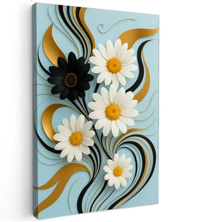 Canvas schilderij - Abstract Daisy - 90x60 cm - Abstracte kunst - Huis decoratie woonkamer - Kinder schilderijen - Wanddecoratie accessoires - Kamer interieur - Baby kamer