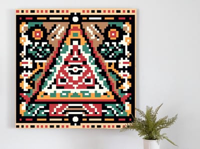 Pixel art aboriginal schilderij | Aboriginele pixelkunst: een moderne interpretatie van inheemse cultuur | Kunst - 40x40 centimeter op Dibond | Foto op Dibond