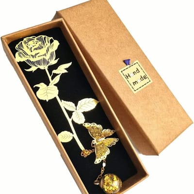 Boîte Cadeau Marque-pages Rose Marque-page Fleur Papeterie Étudiant Cadeaux Marque-page Unique Support de Page de Livre Clip de Livre beige