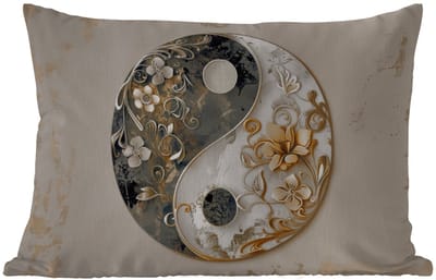 Buitenkussens - Tuin - Yin Yang - Bloemen - Zwart - Wit - Vintage - 50x30 cm