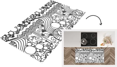 Keukenloper - Loper keuken - Patronen - Abstract - Line Art - Zwart Wit - 120x60 cm - Keukenloper vinyl