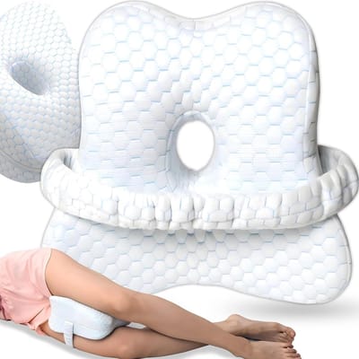 Kniekussen Voor in Bed - Beenkussen - Orthopedisch Kniekussens - Knie Kussen - Zijslaapkussen - Ergonomisch - Voorzien van Elastische Banden - Wit