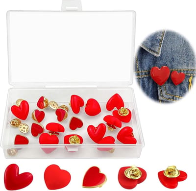 18 stuks hartvormige broche, rode broche knopen, liefdespin, broches voor kleding, hemdknopen, afneembare instant knopen, voor Valentijnsdag, bruiloft, trouwdag, verjaardagsfeest, clubbadge