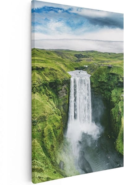 Artaza Canvas Schilderij Landschap - 20x30 cm - Klein - Wanddecoratie Waterval Bergen - Muurdecoratie Natuur - Kamer Accessoires IJsland